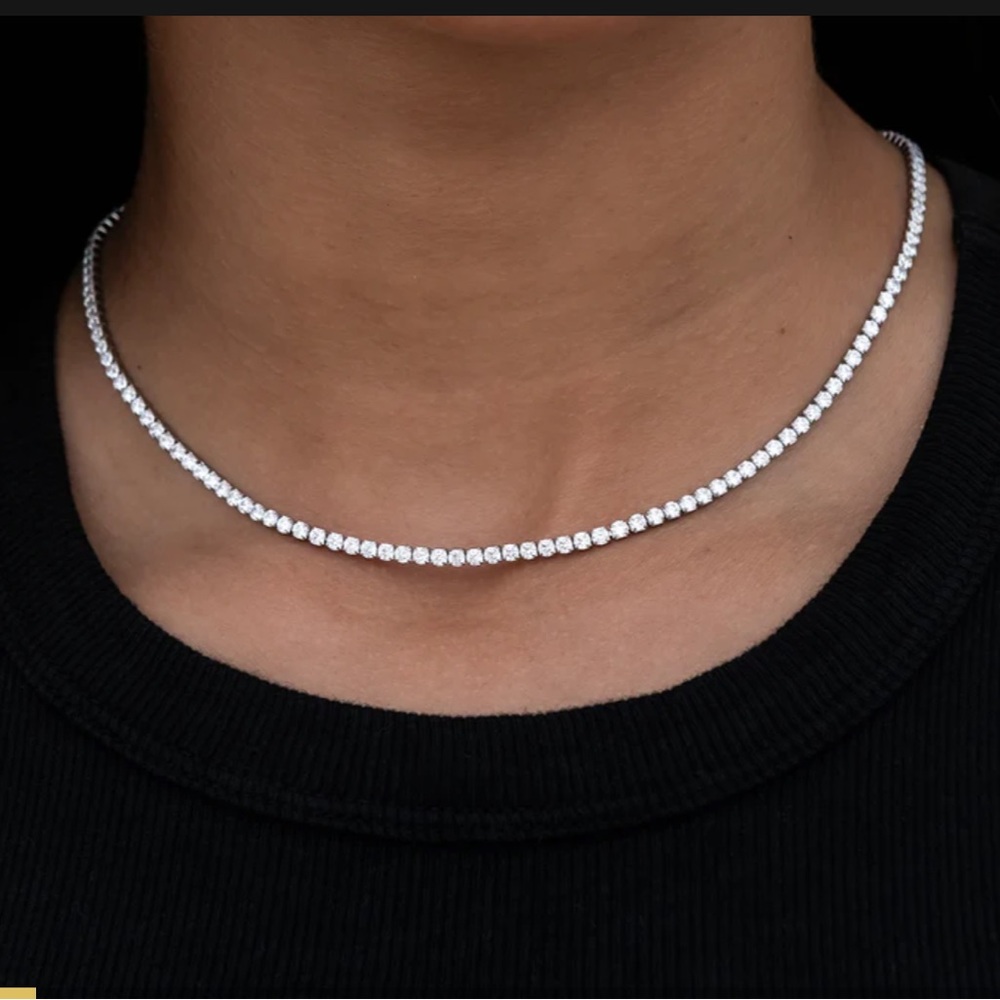 Sterling-Inspired Silver Tennis Necklace with White Stones